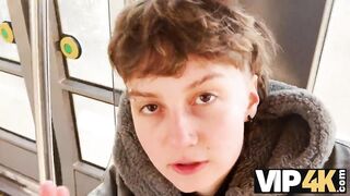 VIP4K. Two pretty Lesbians don’t mind to having a Threesome with a stranger from the train